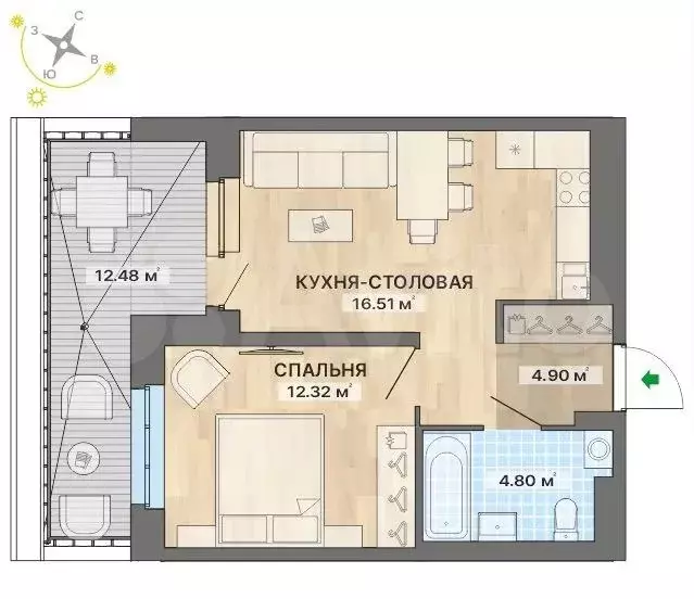 1-к. квартира, 51 м, 2/10 эт. - Фото 0