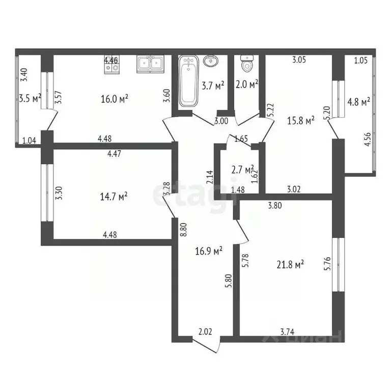 3-к кв. Башкортостан, Стерлитамак ул. Тукаева, 4 (93.6 м) - Фото 2