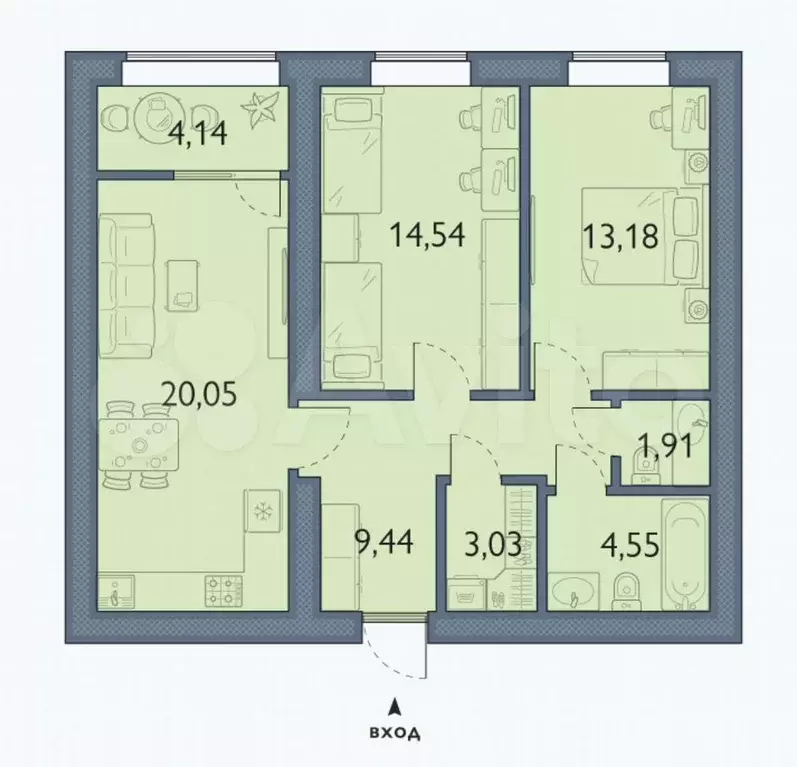 2-к. квартира, 70,8 м, 15/15 эт. - Фото 1