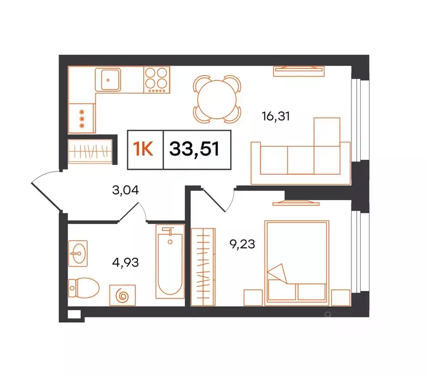 1-к кв. Тюменская область, Тюмень Полевая ул., 117к12 (33.51 м) - Фото 0
