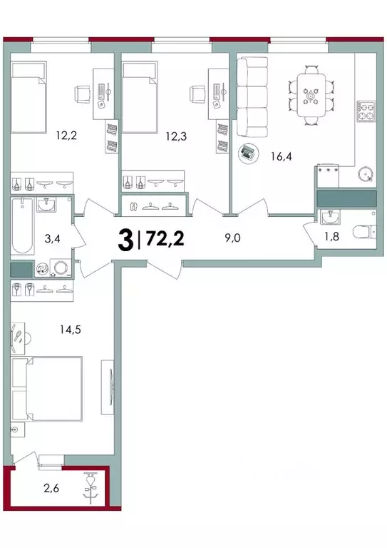3-к кв. Тверская область, Калининский муниципальный округ, д. Батино  ... - Фото 1