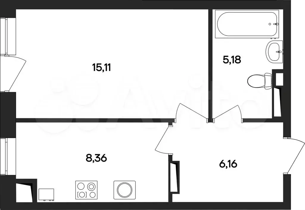 1-к. квартира, 34,8 м, 4/4 эт. - Фото 1