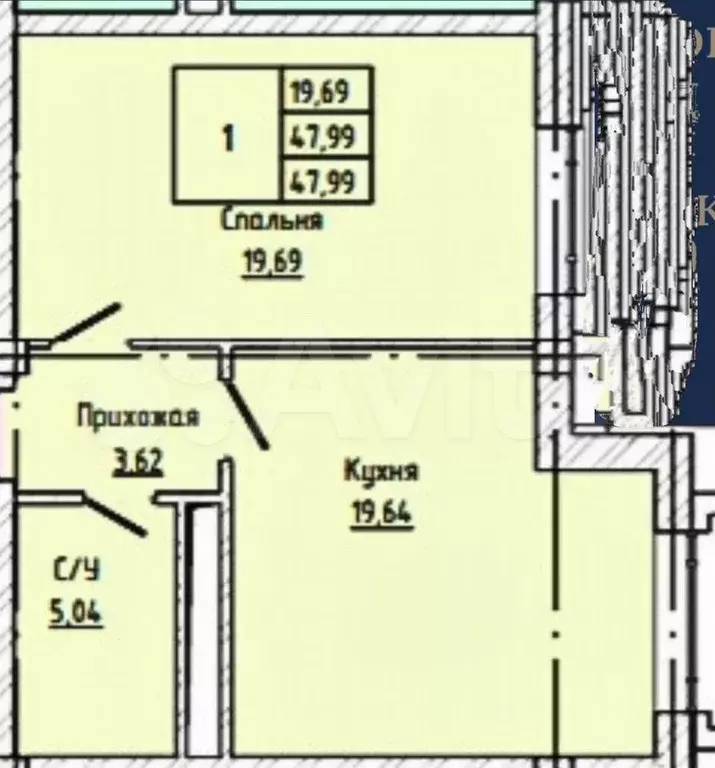 1-к. квартира, 48 м, 7/8 эт. - Фото 0