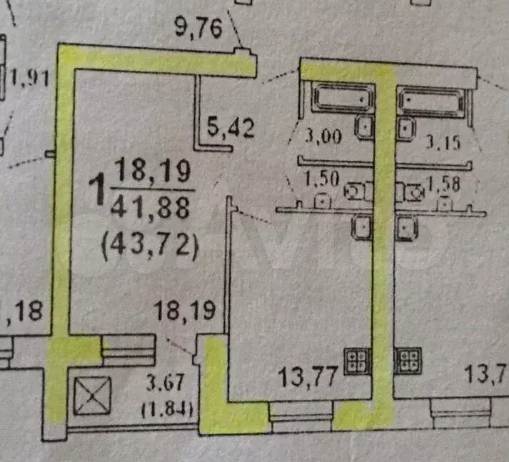 1-к. квартира, 42,4 м, 2/10 эт. - Фото 0