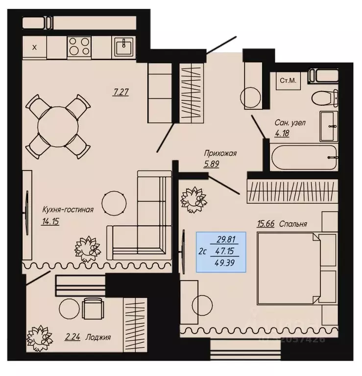 2-к кв. Волгоградская область, Волгоград пос. Ангарский, Клевер жилой ... - Фото 1