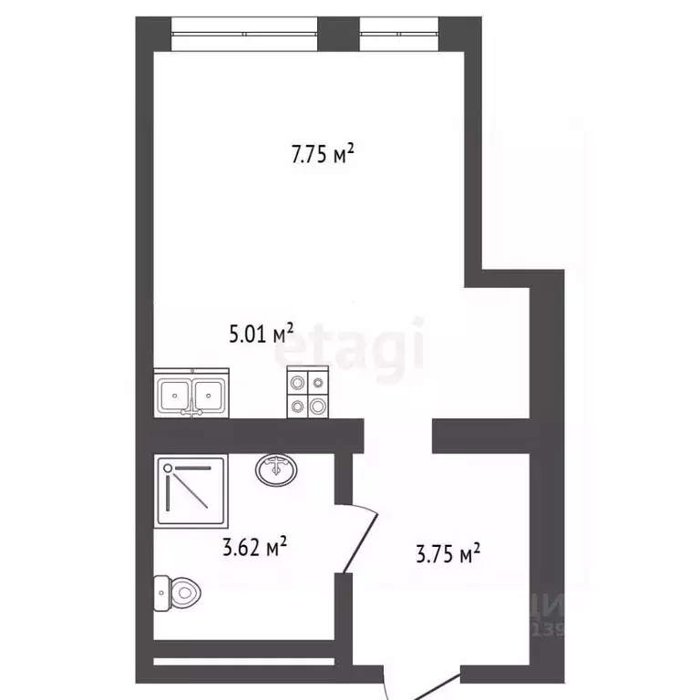 Студия Тюменская область, Тюмень ул. Газовиков, 38к2 (20.6 м) - Фото 2