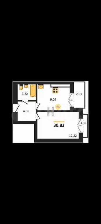 1-к. квартира, 32,9 м, 9/9 эт. - Фото 1