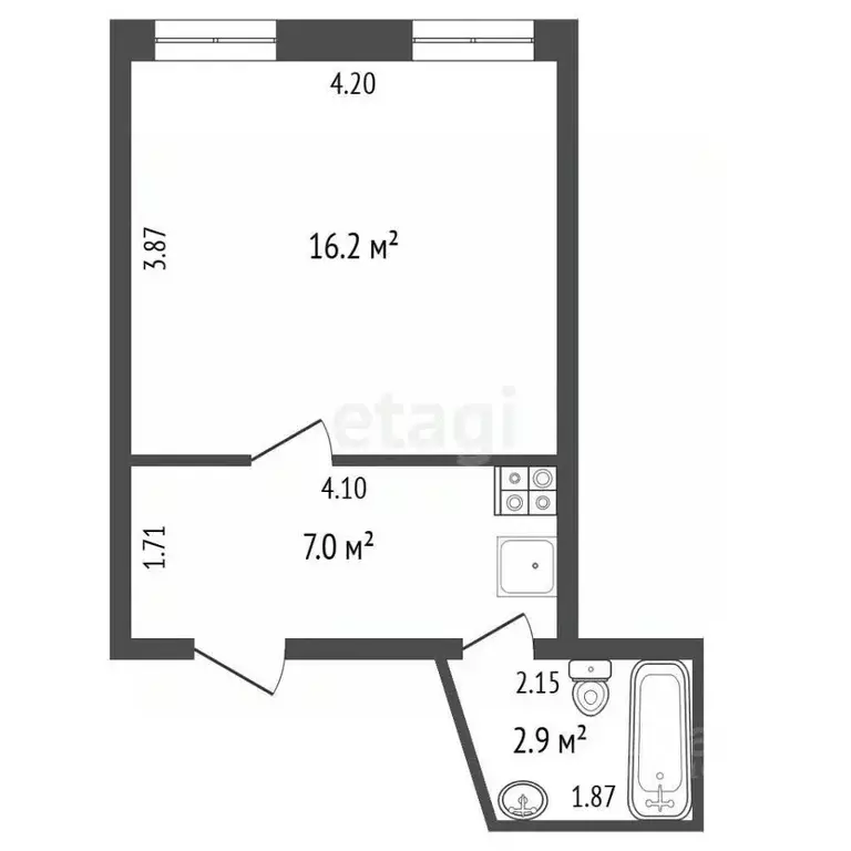 1-к кв. Калининградская область, Калининград Красная ул., 117А (26.0 ... - Фото 2