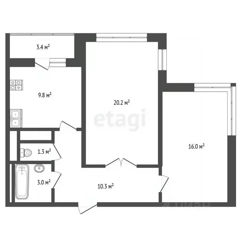 2-к кв. Московская область, Мытищи ул. 2-я Институтская, 18 (60.5 м) - Фото 2