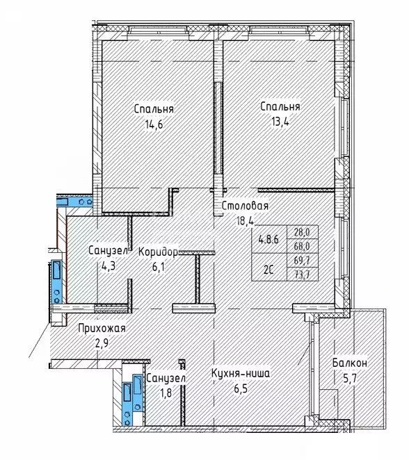 2-комнатная квартира: Екатеринбург, улица Шаумяна, 20 (73.6 м) - Фото 1