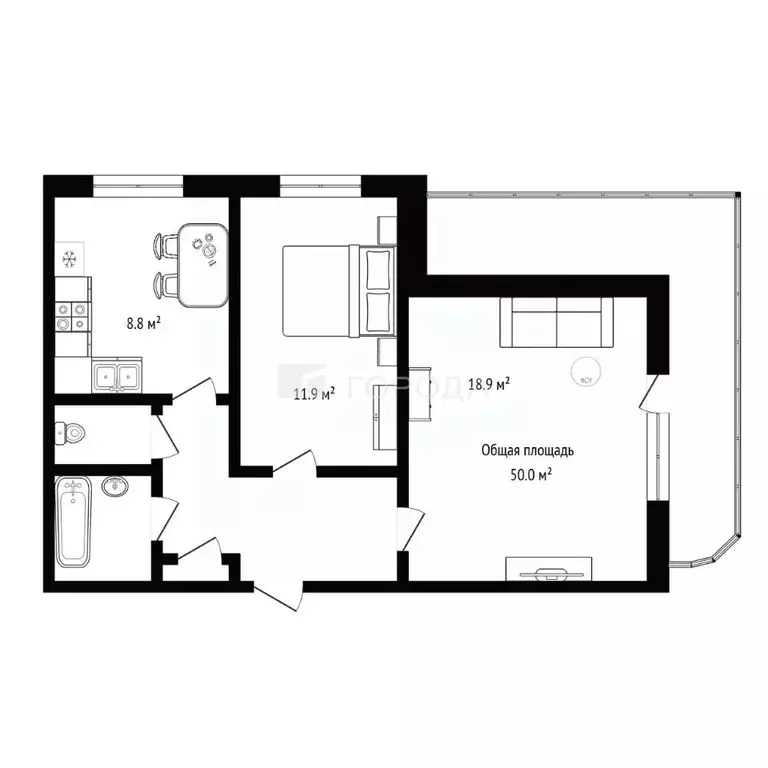 2-к кв. Новосибирская область, Новосибирск ул. Толстого, 3 (50.0 м) - Фото 2