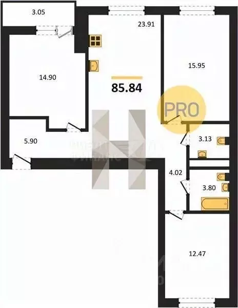 2-к кв. Калининградская область, Калининград Коммунистическая ул., 26 ... - Фото 2
