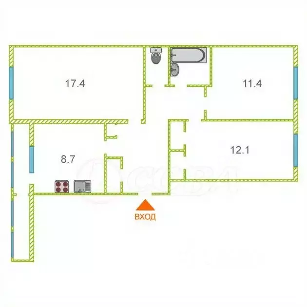 3-к кв. Ханты-Мансийский АО, Сургут ул. Энергетиков, 13 (67.0 м) - Фото 1