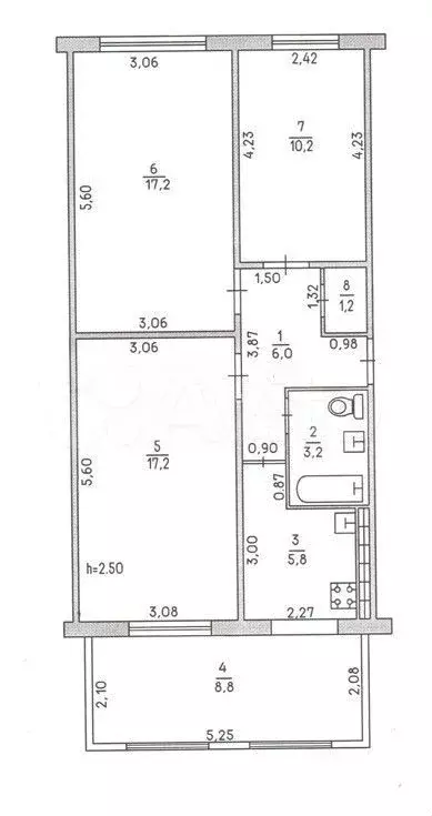 3-к. квартира, 69,6 м, 1/5 эт. - Фото 0