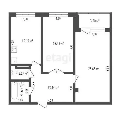 2-комнатная квартира: Абакан, улица Некрасова, 37 (59 м) - Фото 0