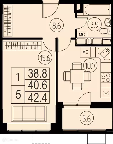 Продаётся 1-к квартира, 40.6 м - Фото 0