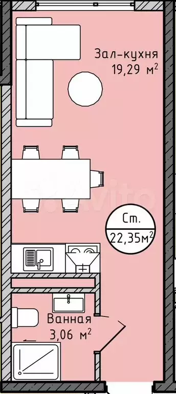 Квартира-студия, 22,4 м, 11/17 эт. - Фото 1