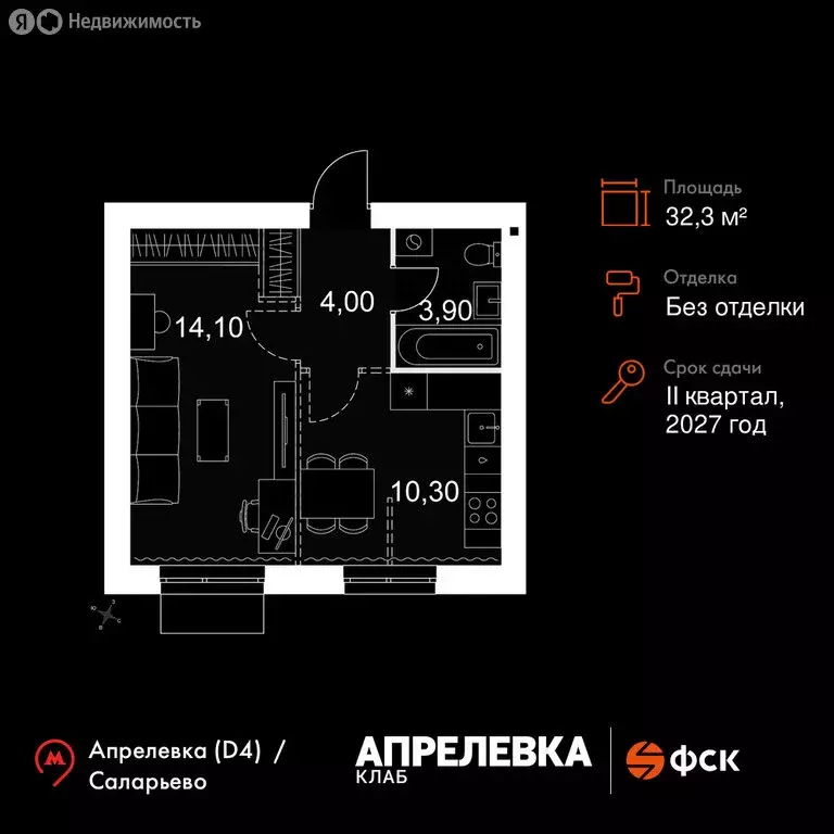 1-комнатная квартира: Апрелевка, ЖК Апрелевка Клаб (32.3 м) - Фото 1
