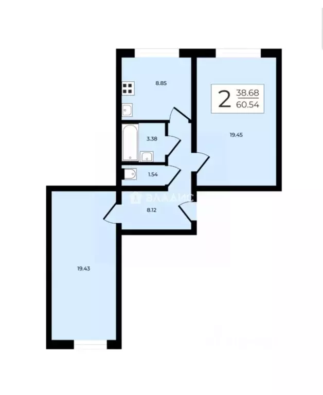 2-к кв. Санкт-Петербург Парашютная ул., 61к4 (60.3 м) - Фото 2