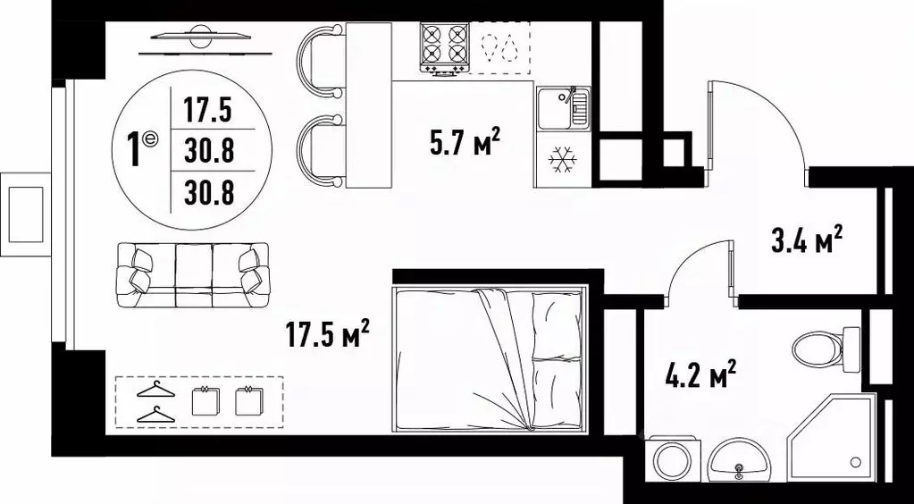 1-к кв. Астраханская область, Астрахань ул. Бэра, 29 (30.8 м) - Фото 2