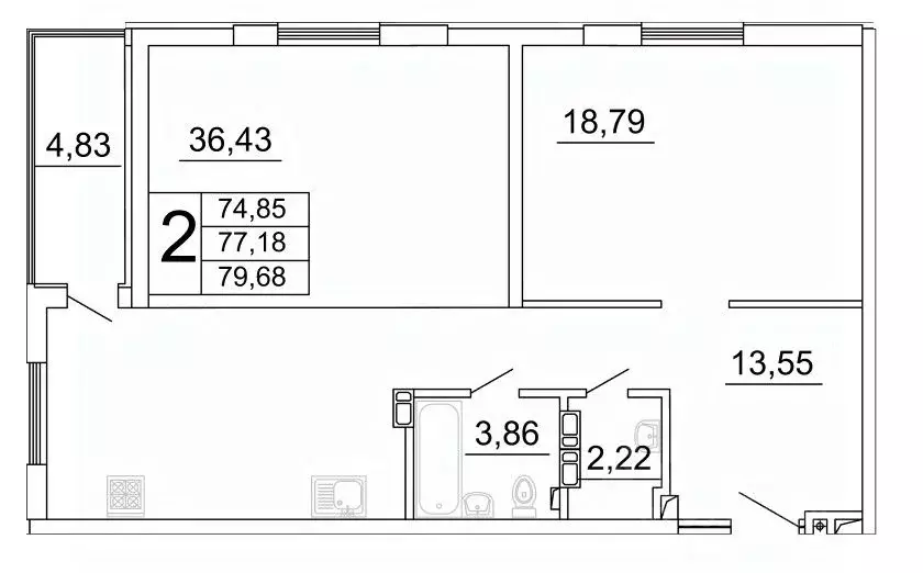 2-к кв. Самарская область, Самара ул. Дыбенко, 5 (79.68 м) - Фото 1