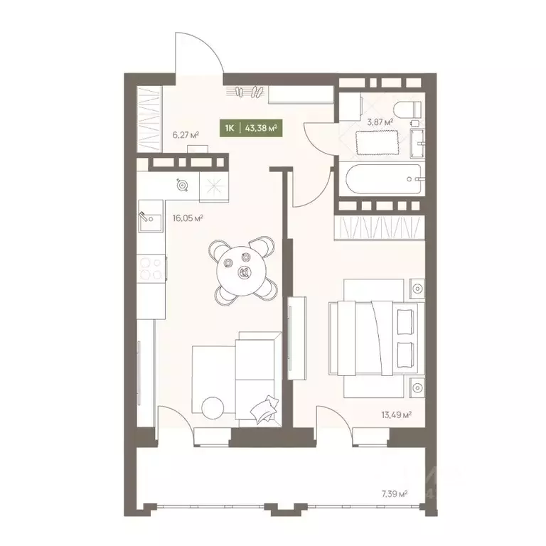 1-к кв. Кемеровская область, Кемерово Московский просп., 23А (43.38 м) - Фото 1