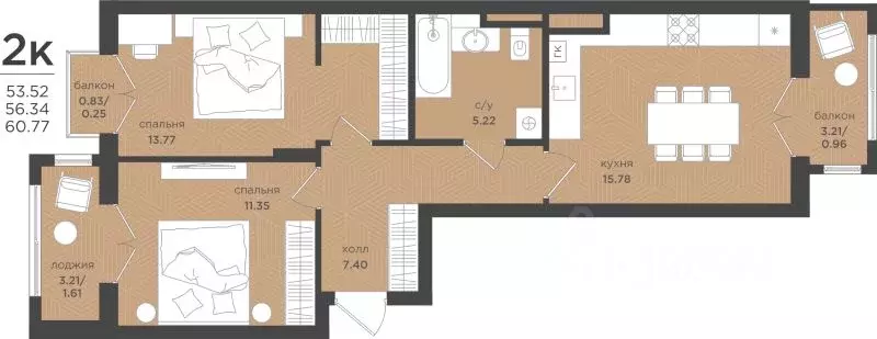 2-к кв. Калининградская область, Зеленоградск Вишневый квартал жилой ... - Фото 1