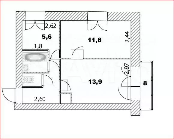 2-к. квартира, 39,6 м, 5/5 эт. - Фото 0