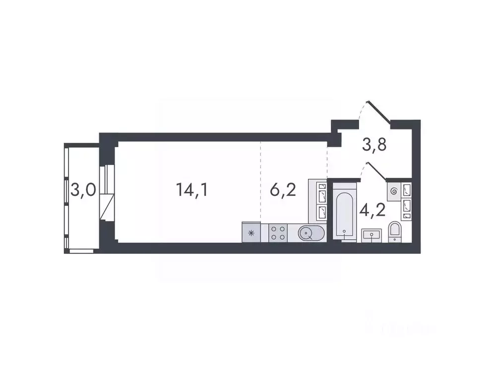 Студия Кировская область, Киров ул. Чистопрудненская, 13 (31.3 м) - Фото 1