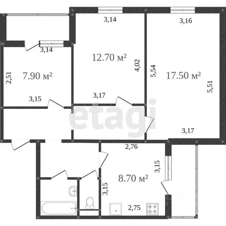 3-к кв. Белгородская область, Белгород ул. Есенина, 44 (68.5 м) - Фото 1