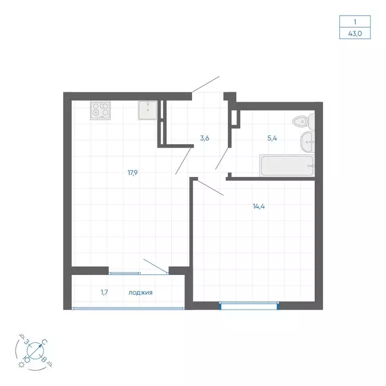 1-комнатная квартира: Екатеринбург, улица Вильгельма де Геннина, 59 ... - Фото 1
