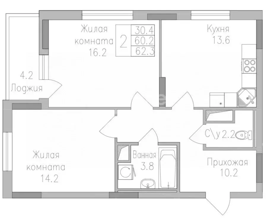 2-комнатная квартира: Липецк, ЖК Поколение (62.3 м) - Фото 1
