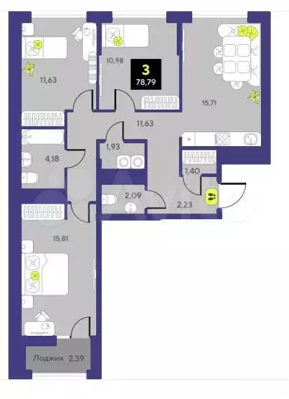 3-к. квартира, 79 м, 2/7 эт. - Фото 1