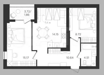 2-к. квартира, 50,1 м, 4/4 эт. - Фото 1