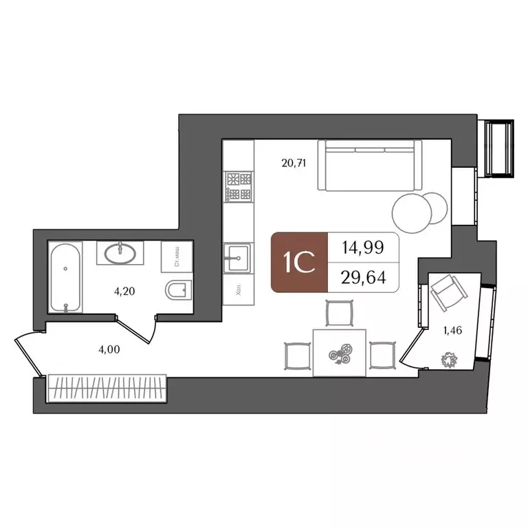 Студия Башкортостан, Уфа Глумилино жилрайон, Холмогоры жилой комплекс ... - Фото 1