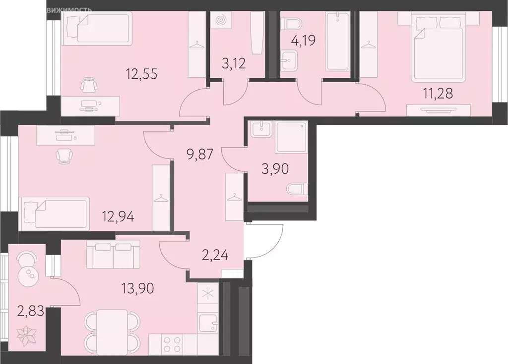 3-комнатная квартира: Екатеринбург, улица Академика Парина, 27 (75.41 ... - Фото 0