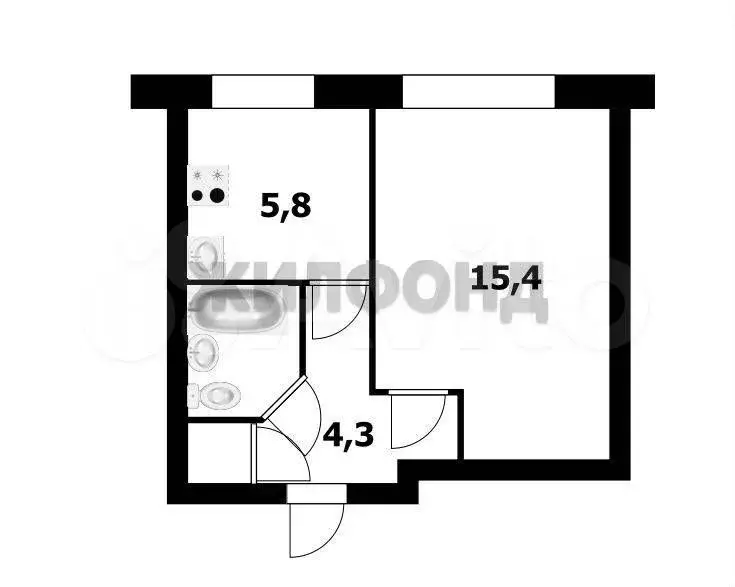 1-к. квартира, 29,1 м, 1/5 эт. - Фото 0