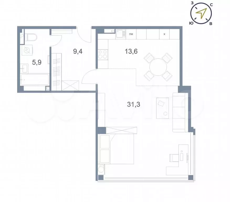 1-к. квартира, 61 м, 1/25 эт. - Фото 0