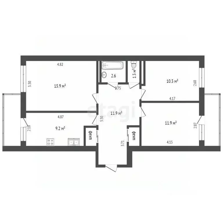 3-к кв. Хабаровский край, Хабаровск ул. Запарина, 87 (66.0 м) - Фото 2