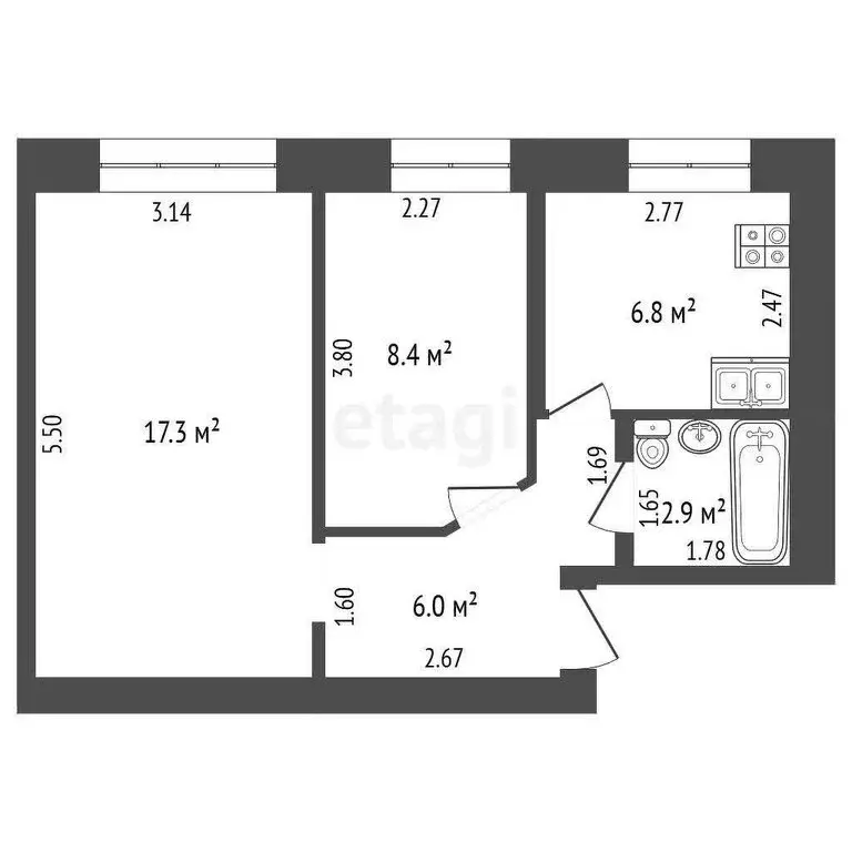 2-комнатная квартира: Толбазы, улица Матросова, 43 (41.4 м) - Фото 1