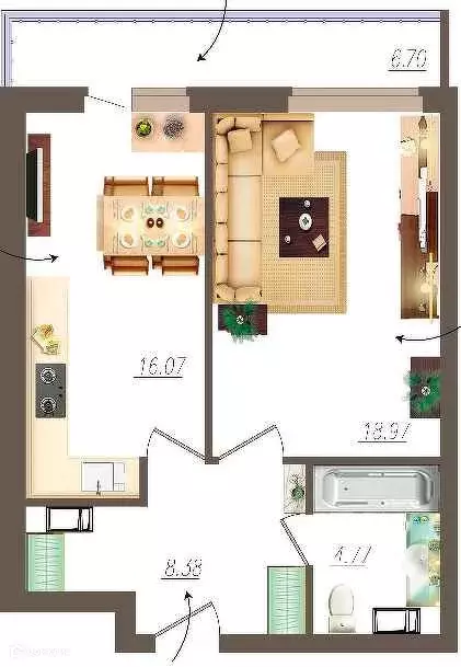 Продаётся 1-к квартира, 50.9 м - Фото 0
