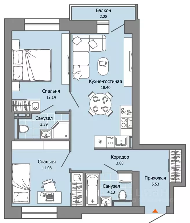 2-к кв. Пермский край, Пермь ул. Дзержинского, 35А (59.0 м) - Фото 2