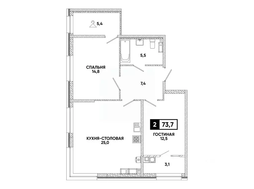 1-к кв. Ставропольский край, Ставрополь ул. Андрея Голуба, 12к8 (73.7 ... - Фото 1