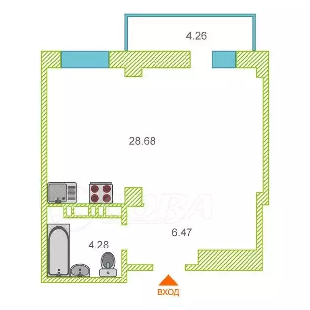 Квартира-студия: Тюмень, Кремлёвская улица, 112к4 (39.4 м) - Фото 1