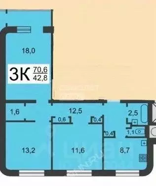 3-к кв. Нижегородская область, Нижний Новгород ул. Сазанова, 1А (70.7 ... - Фото 2