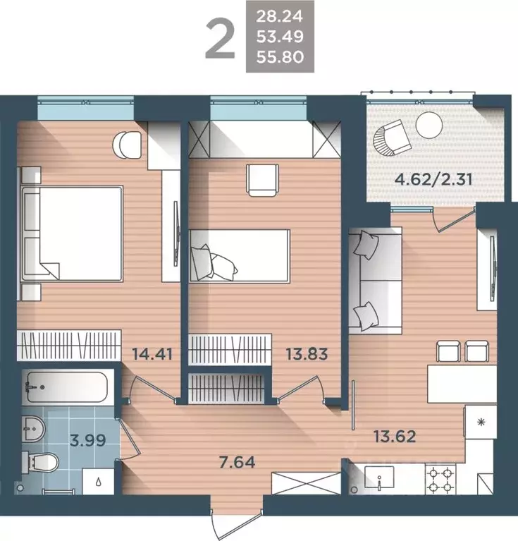2-к кв. Калининградская область, Калининград ул. Сержанта Мишина, 81к3 ... - Фото 0
