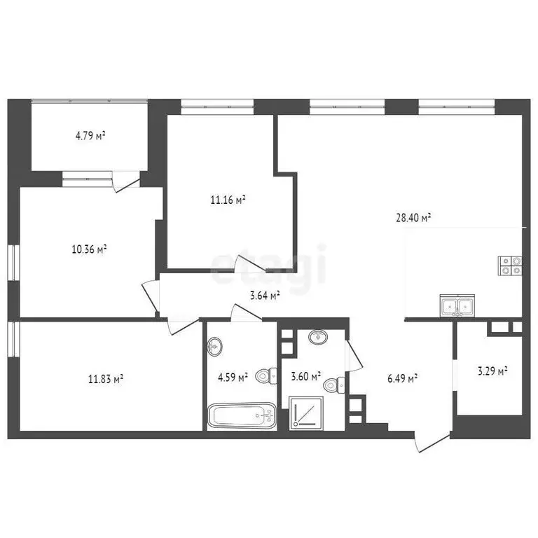 3-комнатная квартира: Тюмень, Краснооктябрьская улица, 8 (85.8 м) - Фото 0