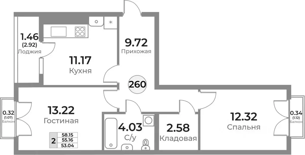 2-к кв. Калининградская область, Калининград Пригородная ул. (55.2 м) - Фото 0