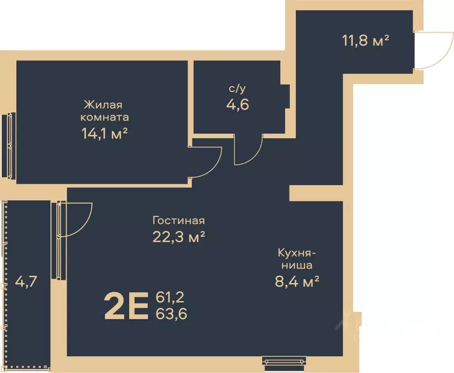 2-к кв. Пермский край, Пермь ул. Николая Островского, 1 (63.6 м) - Фото 1