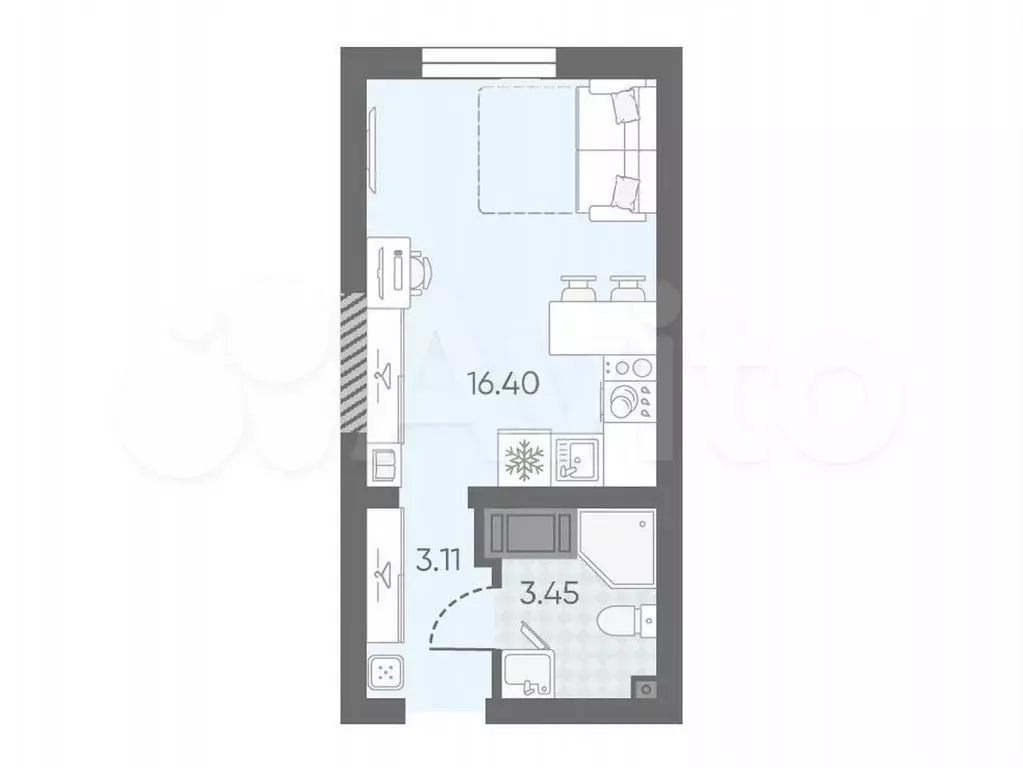 Квартира-студия, 22,7 м, 17/23 эт. - Фото 0